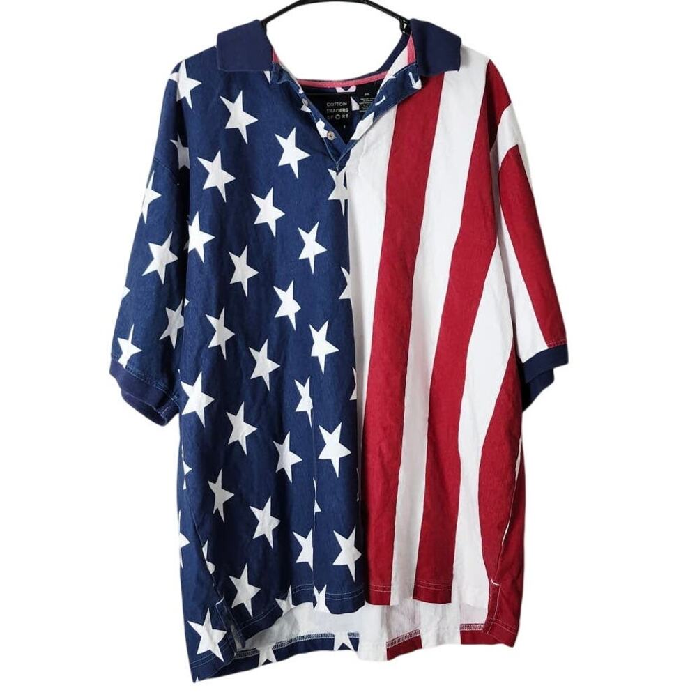 Cotton Traders Sport American Flag Short Sleeve Button‎ Down Shirt Size XXL